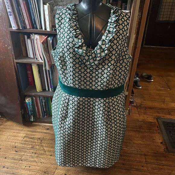 ModCloth x Anna Sui Admiring Eyes green jacquard sheath gold midi dress - Picture 4 of 7